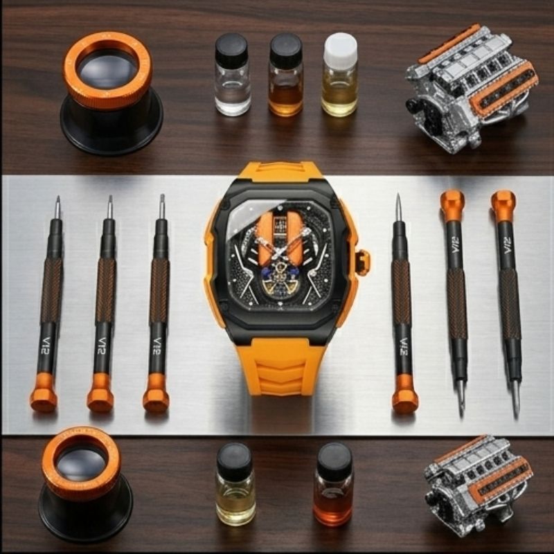 Relógio masculino Poedagar Velocity Orange em silicone, mostrador laranja — detalhe do design