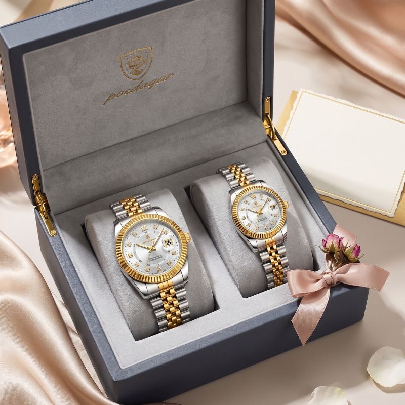 Coleção Poedagar Royal Duo Gold White para casal — modelos masculino e feminino