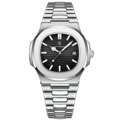 Relógio masculino Poedagar Nautilus Black em aço inoxidável, mostrador preto
