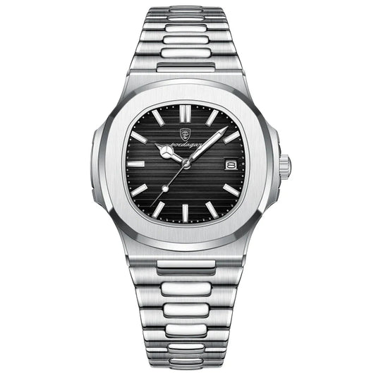 Relógio masculino Poedagar Nautilus Black em aço inoxidável, mostrador preto