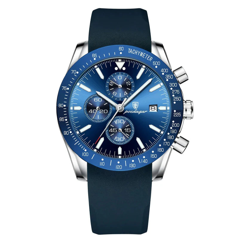 Relógio masculino Poedagar Venezia Oceano em silicone, mostrador azul-marinho